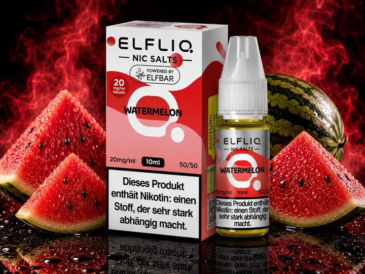 ELFLIQ Watermelon Nikotinsalz Liquid 20mg/ml — Wassermelone, 10 ml Flasche und Verpackung