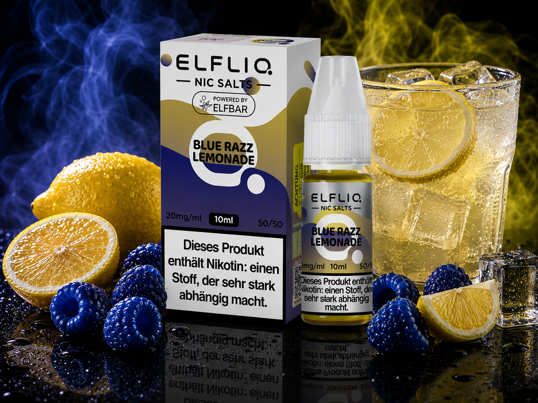 ELFLIQ Blue Razz Lemonade Nikotinsalz Liquid 20mg/ml — blaue Himbeeren und Limonade, 10 ml Flasche und Verpackung