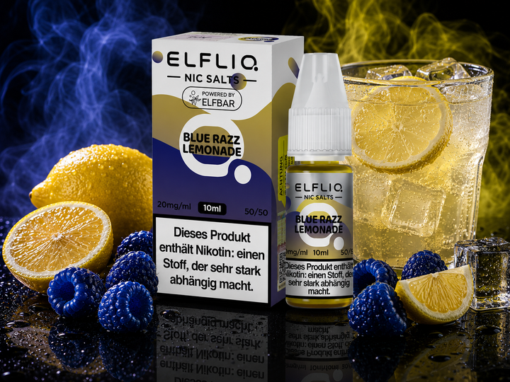 ELFLIQ Blue Razz Lemonade Nikotinsalz Liquid 20mg/ml — blaue Himbeeren und Limonade, 10 ml Flasche und Verpackung