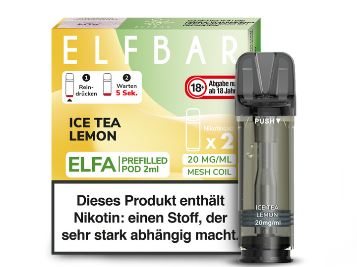 ELFA Pod Ice Tea Lemon 20mg — Verpackung mit Echtheitscode