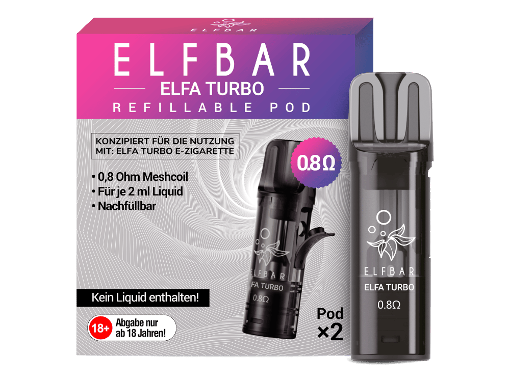 Elfbar ELFA Turbo Refillable Pod 0,8 Ohm — nachfüllbarer Leer-Pod, 2er-Pack