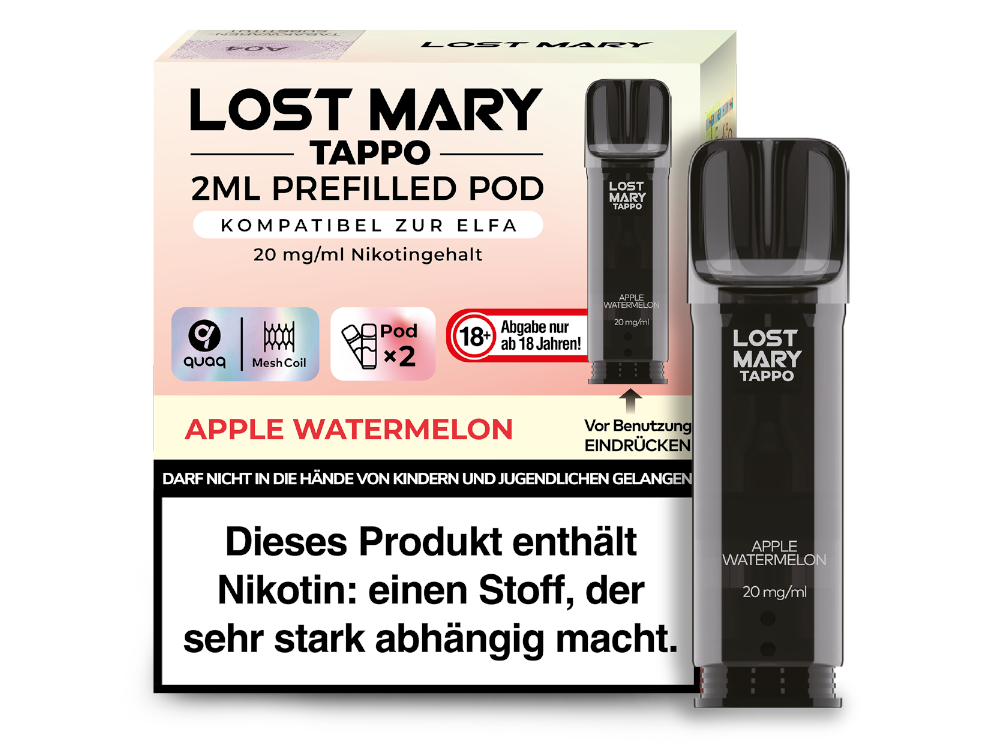 Lost Mary Tappo Pod Apple Watermelon 20mg/ml — vorbefüllter Pod mit Apfel-Wassermelonen-Geschmack, 2er-Pack