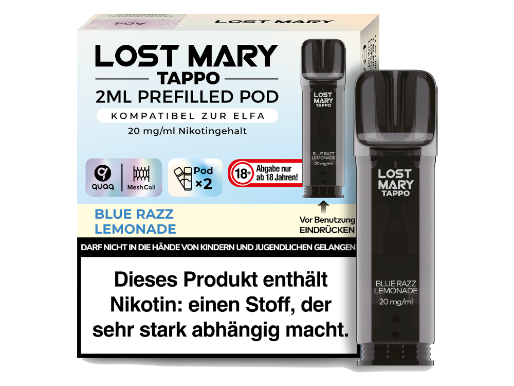 Lost Mary Tappo Pod Blue Razz Lemonade 20mg/ml — vorbefüllter Pod mit Blue-Razz-Limonaden-Geschmack, 2er-Pack