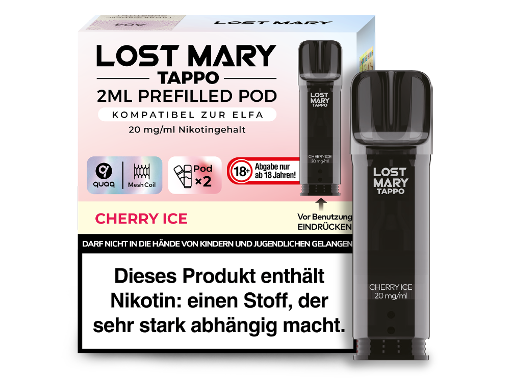 Lost Mary Tappo Pod Cherry Ice 20mg/ml — vorbefüllter Pod mit Kirsch-Geschmack und Kühleffekt, 2er-Pack