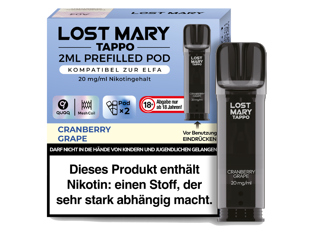 Lost Mary Tappo Pod Cranberry Grape 20mg/ml — vorbefüllter Pod mit Cranberry-Trauben-Geschmack, 2er-Pack