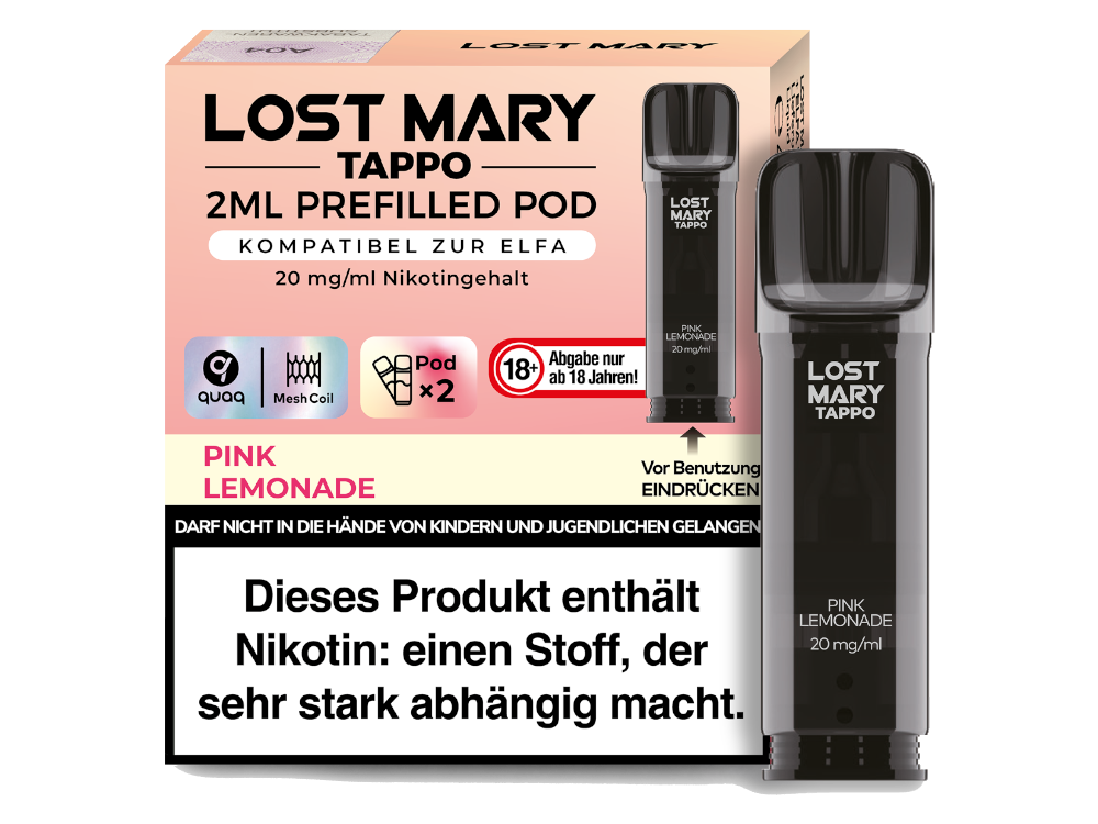 Lost Mary Tappo Pod Pink Lemonade 20mg/ml — vorbefüllter Pod mit Pink-Lemonade-Geschmack, 2er-Pack